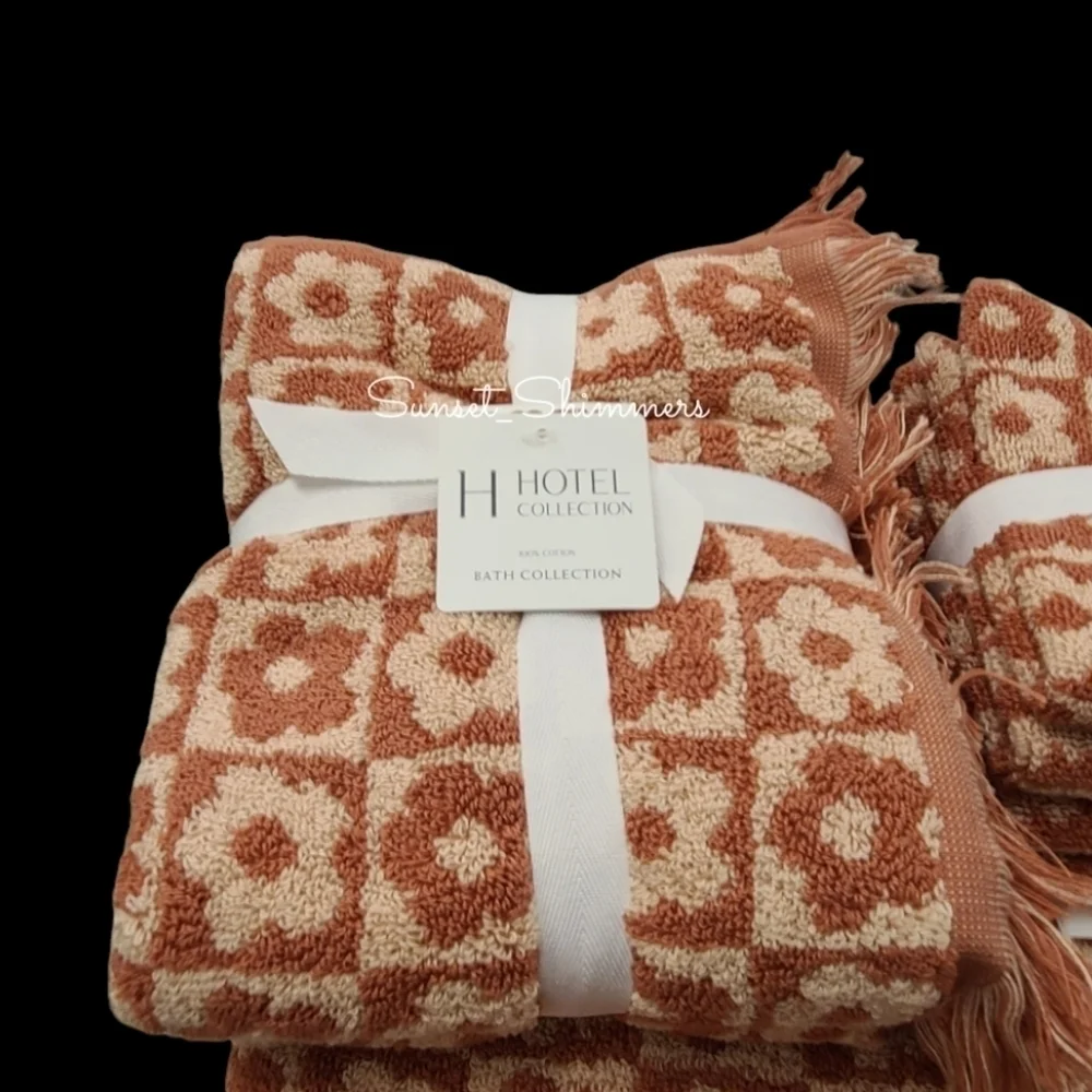 8pc Hotel Collection Spring Flowers Bath Hand Washcloth Towel Set Checkered New